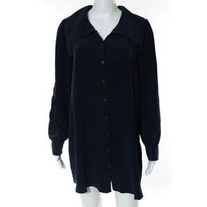MADISON MARCUS Blue Silk Long Sleeve Cowl Neck Button Down Shirt Dress Sz M